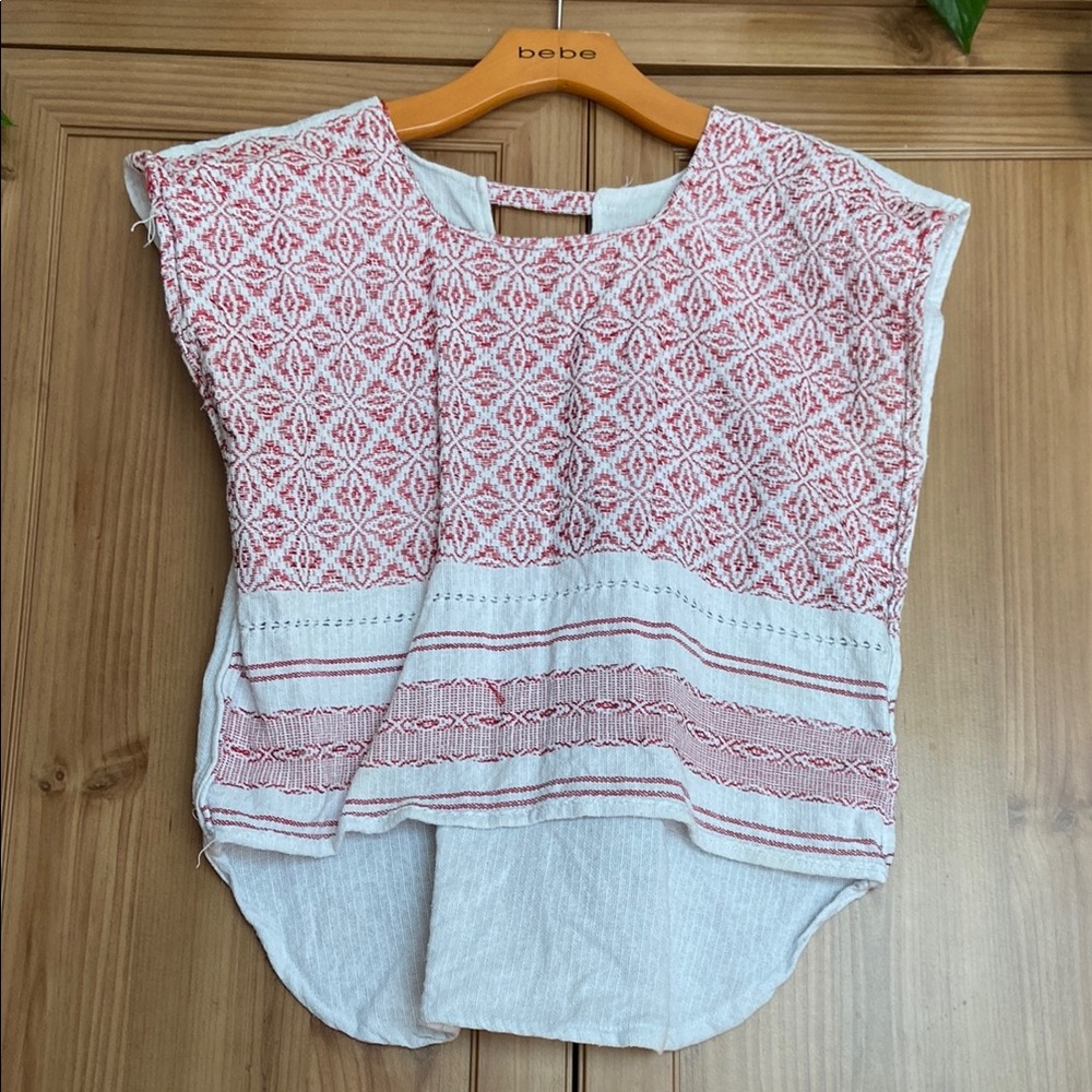 Mexican Hand-Made Red White Woven Top S